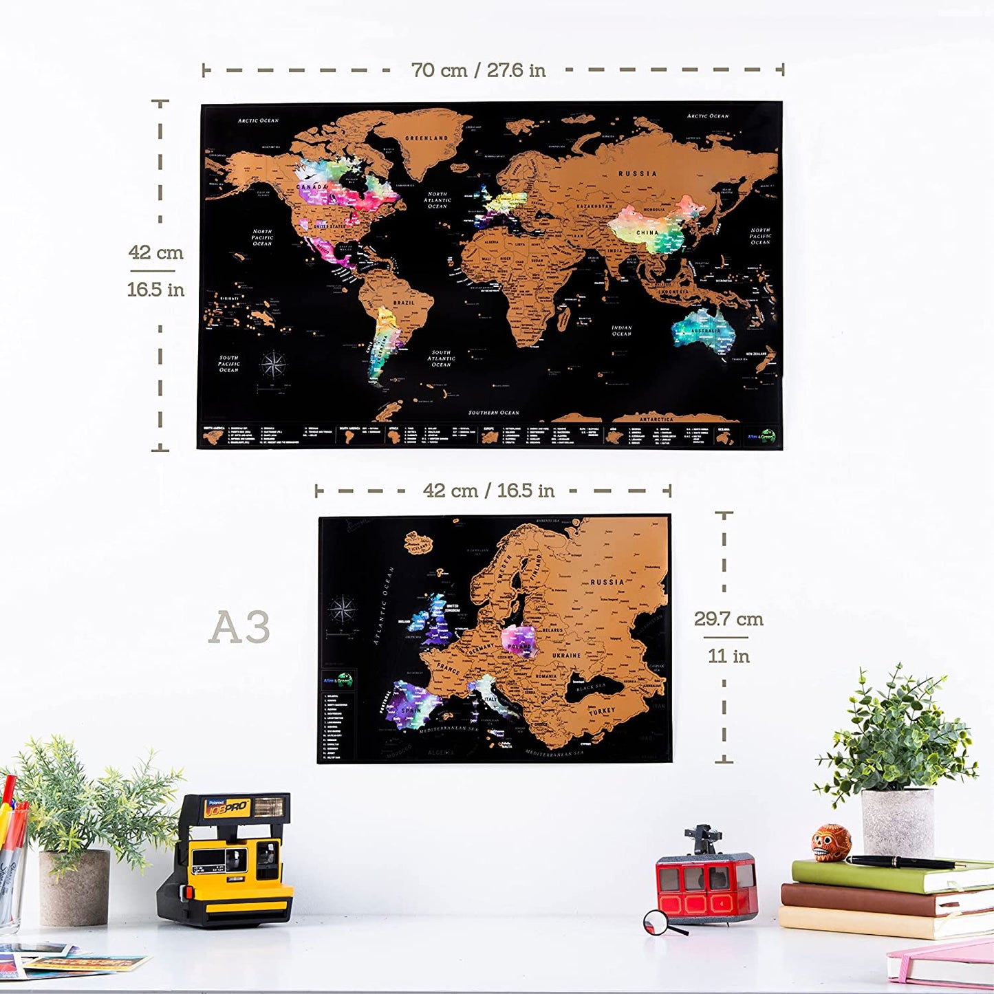 Scratch off World Travel Map with All U.S States + Bonus Map of Europe. Premium World Map Scratch off Poster in Nebula Watercolor. Travel Scratch off Map with Travel Map Gift Tube