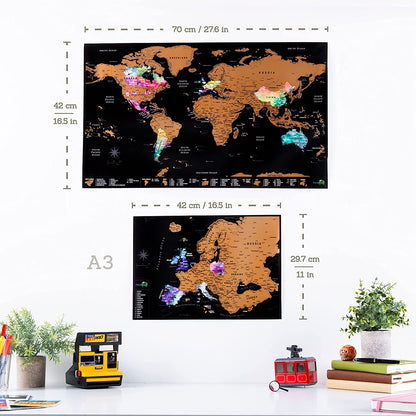 Scratch off World Travel Map with All U.S States + Bonus Map of Europe. Premium World Map Scratch off Poster in Nebula Watercolor. Travel Scratch off Map with Travel Map Gift Tube