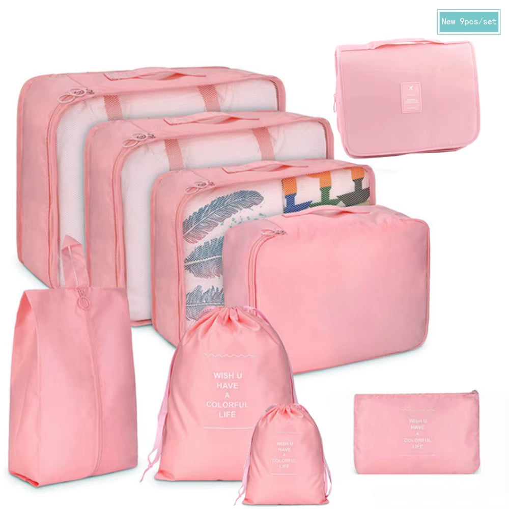 New 8Pcs/Set Pink Travel Storage Bags for Traveling Accessories Travel Organizer Cosmetic Luggage Large Suitcase Travel Set Kit