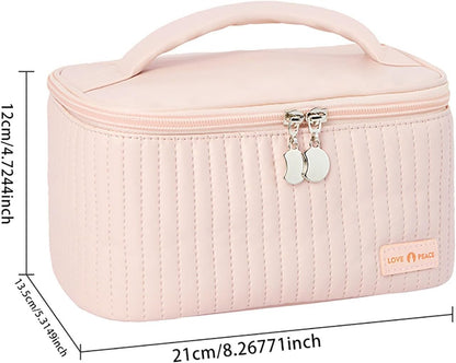 Makeup Travel Bag with Zipper 8.4*5.4 Inch Pu Leather Waterproof Portable Pouch Open Flat Womens Travel Toiletry Bag Travel  for Women for Women Wife Girlfriend Valentines Day Gifts