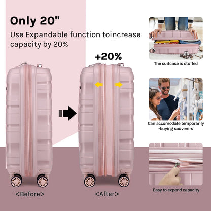 21.60" Adult 3 Piece Hardside Spinner Carry on Luggage Set, Pink