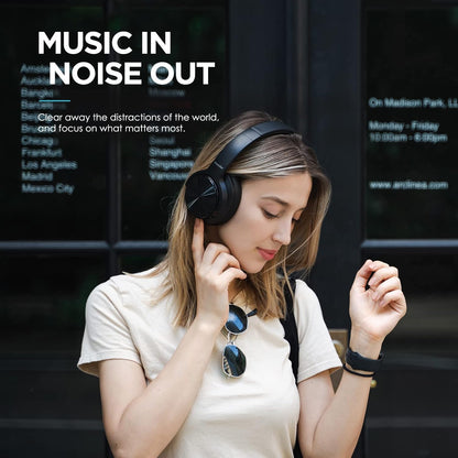 E9 Active Noise Cancelling Headphones Wireless Bluetooth 5.0, 2020 Upgraded Foldable over Ear Headset with Quick Charge, 35H Playtime - Black