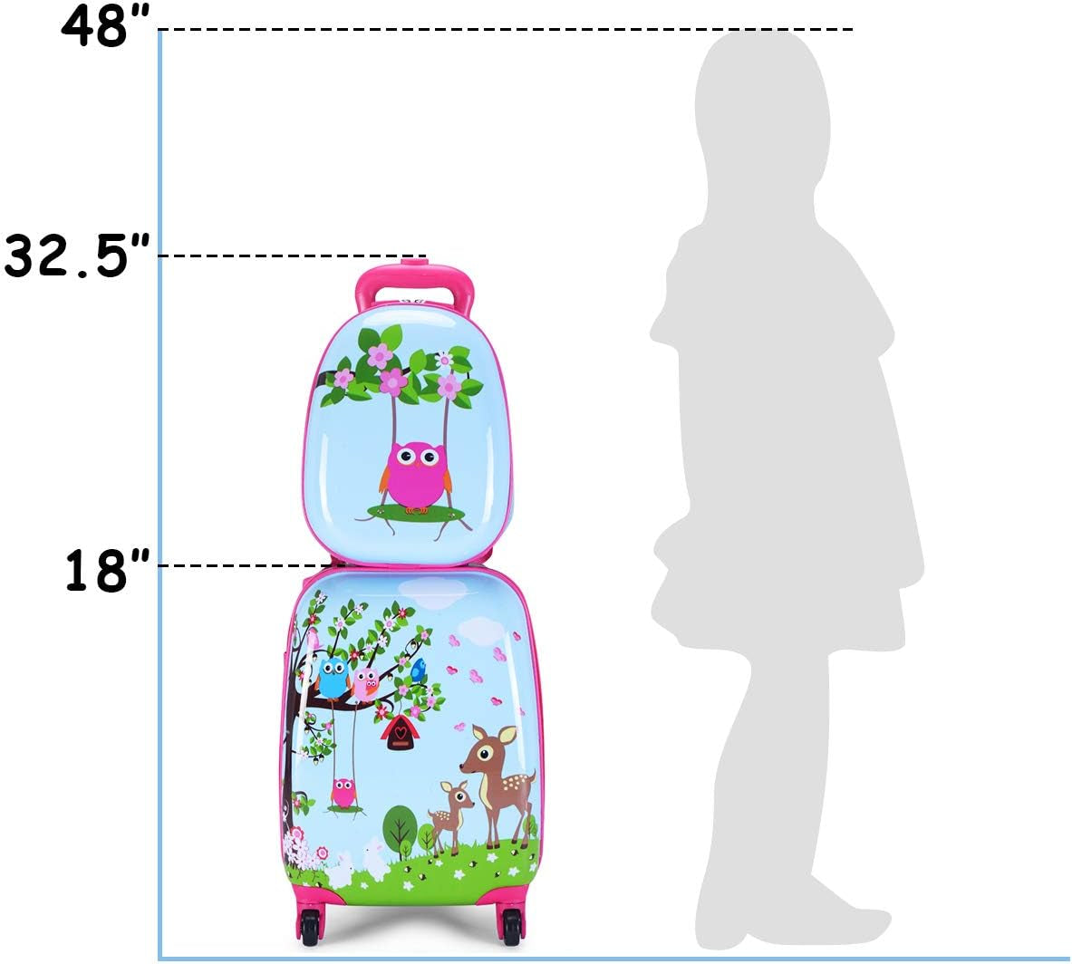 Kids Luggage, 12” Travel Backpack & 16” Hard Shell Toddler Suitcase, Children Rolling Luggage with Wheels, Retractable Handle & 4 Casters, 2Pcs Carry on Luggage Set for Boys Girls(Deer)