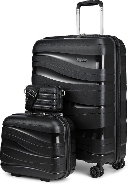 3-Piece Carry-On Luggage Set PP Material Suitcase with Spinner Wheels Hardside TSA Lock(Black)