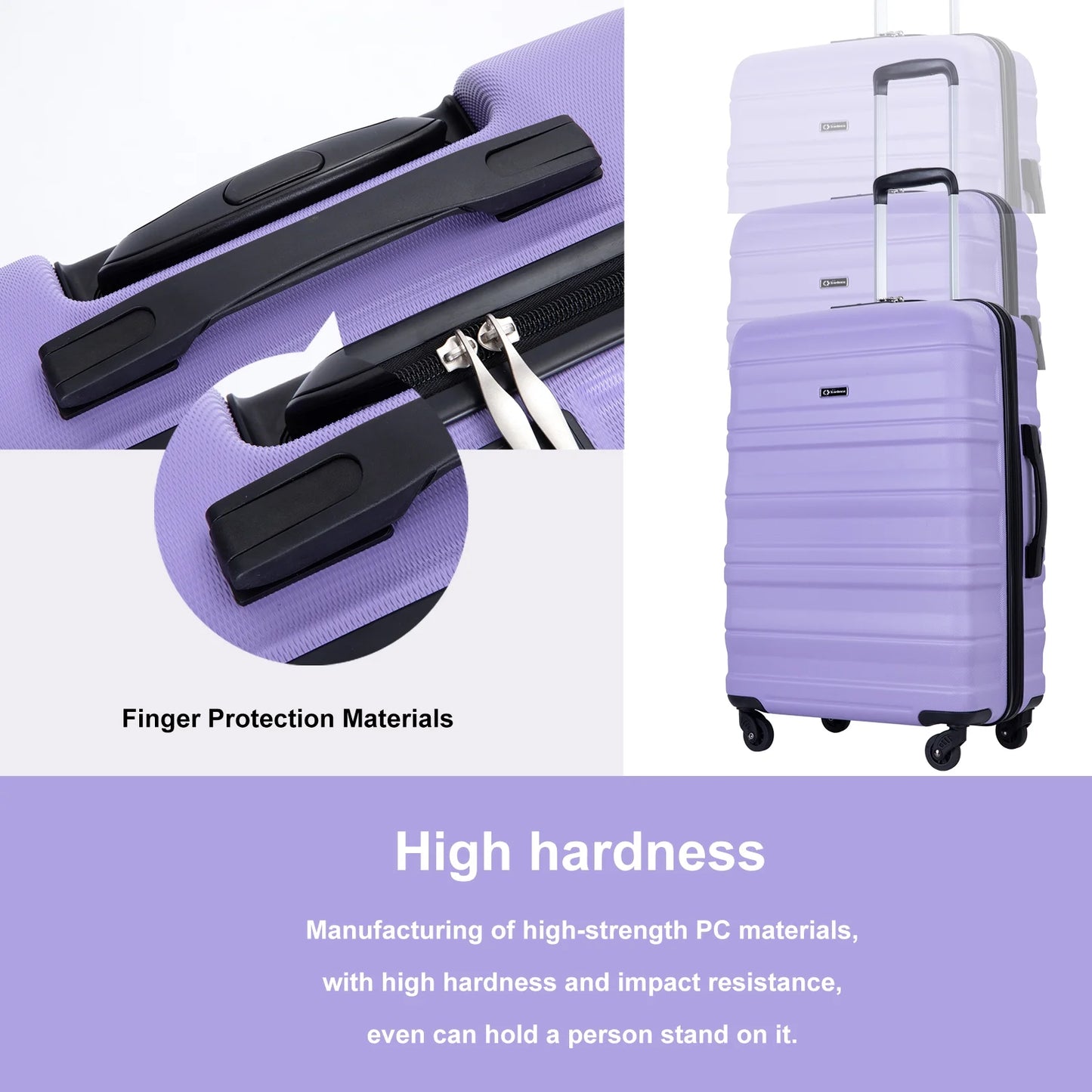 Hardside Luggage Set 3-Piece Set (21/25/29) Lightweight Suitcase 4-Wheeled Suitcase Set(Purple)