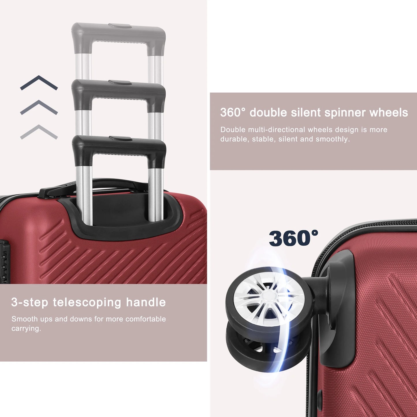 3 Piece Luggage Sets ABS Hardshell Hardside TSA Lock Lightweight Durable Spinner Wheels Suitcase