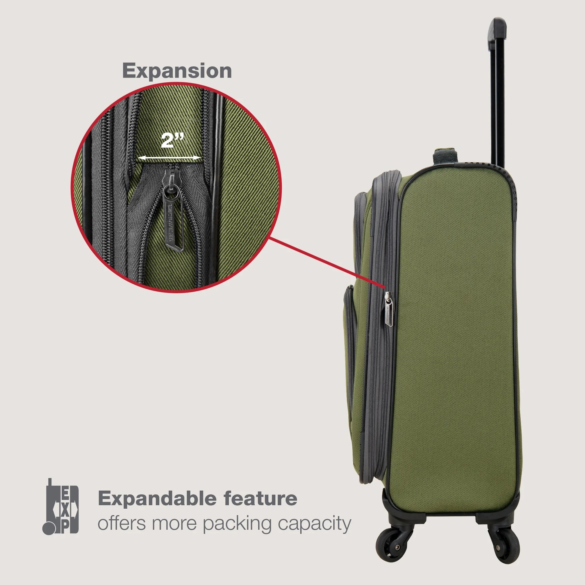 Forza 2-Piece Expandable Softside Carry-On Luggage Set – Spinner Wheels, Tsa-Approved, Tote Bag, Lightweight Travel Suitcase, Green