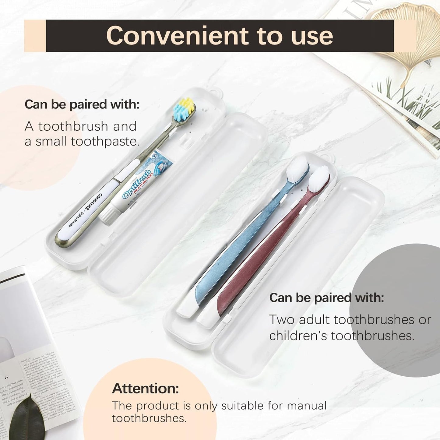 2 Packs Toothbrush Case, Toothbrush Travel Holder for Manual Toothbrushes, Toothbrush Travel Essentials, Travel Size Containers for Toothbrushes