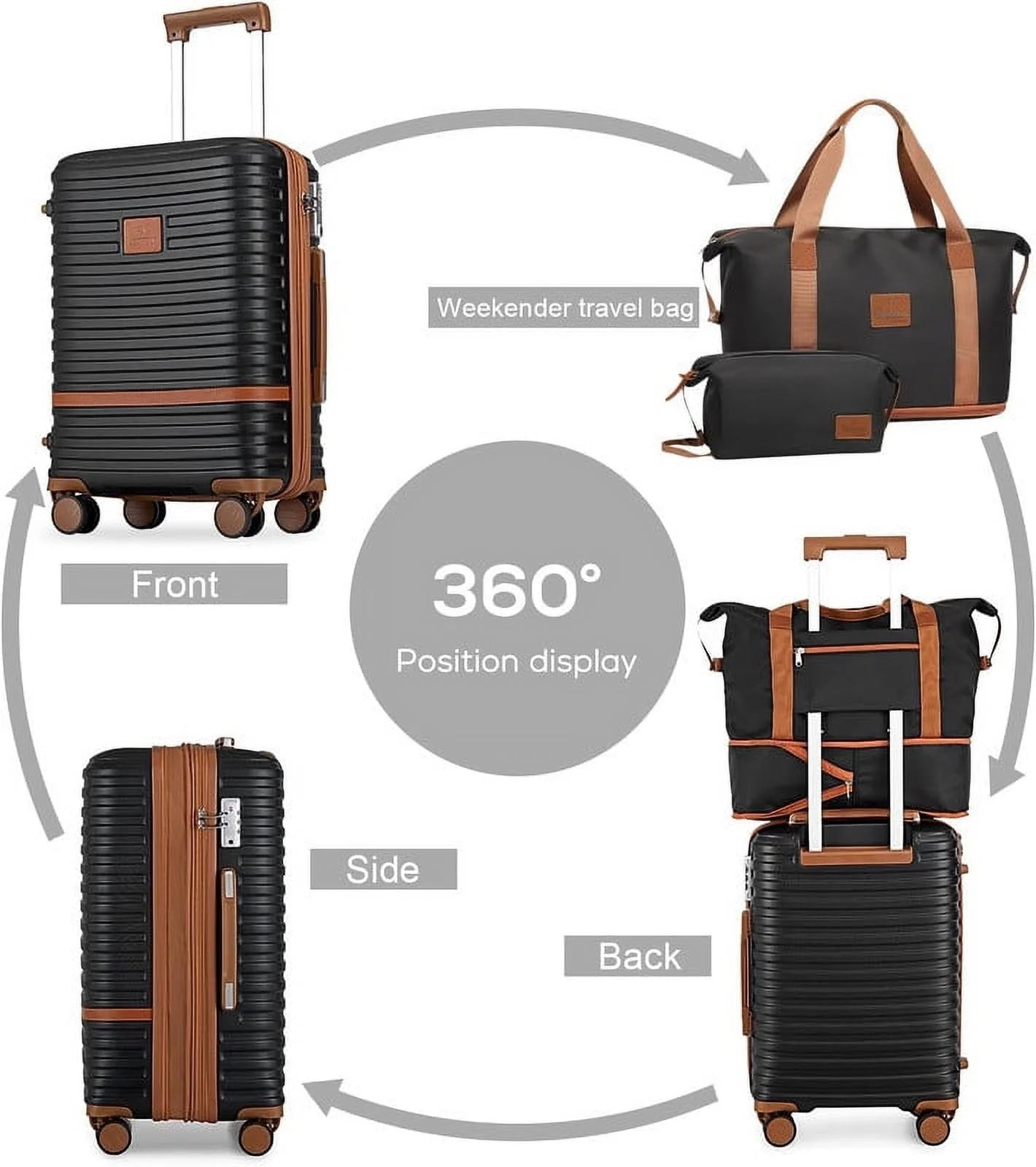 20" Expandable Carry-On Luggage Suicase with Spinner Wheels，Hardside 3PCS Set with TSA Lock