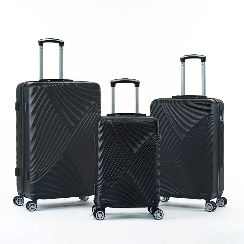 3Pcs Traveling Luggage Set, Portable Large Capacity Luggage Bags for Travel, Rolling Storage Suitcase with 28" Dust Cover, Black, 20"+24"+28"