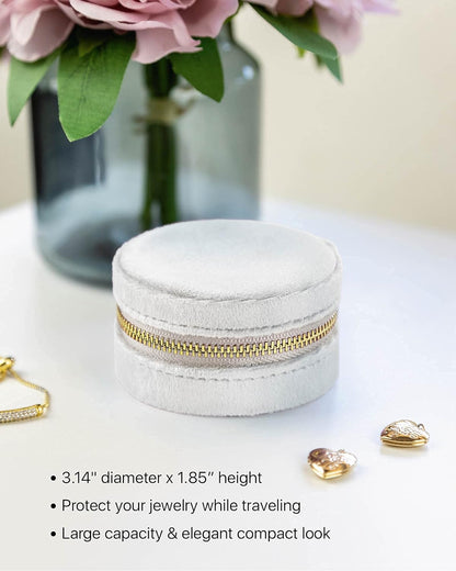 Plush Velvet Travel Jewelry Box Organizer | Small Travel Case for Women | Mini Organizer for Accessories | Gift for Her - Pearl White