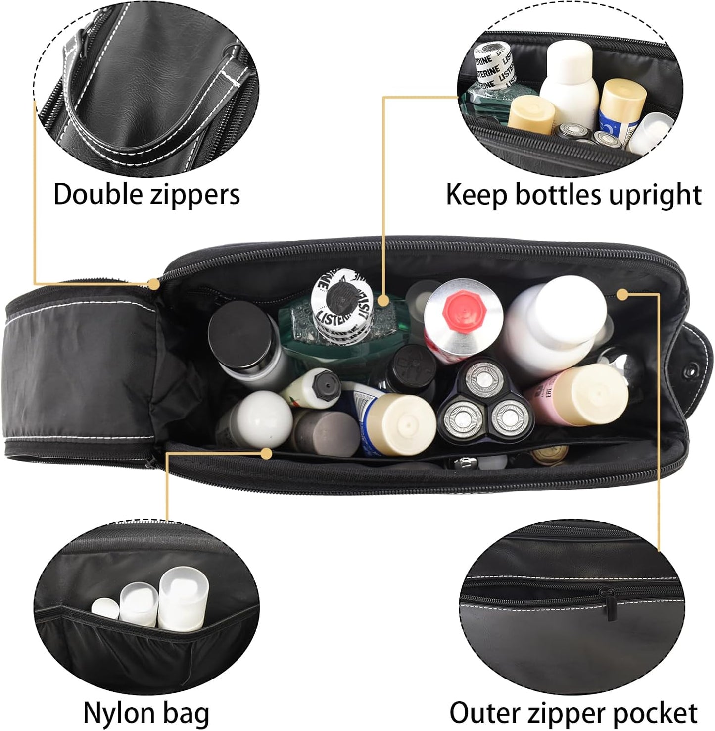 Mens Shaving Bag, Leather Travel Toiletry Bag for Men, Large Waterproof Bathroom Bags for Traveling, Travel Size Toiletries Cosmetic Bags Traveling Essentials