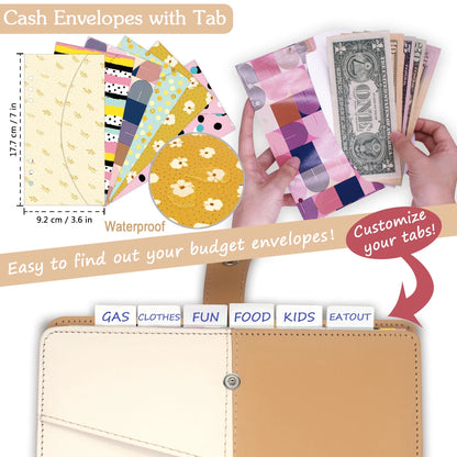 Budget Binder with Cash Envelopes,  Money Saving Binder Notebook Including Zipper PVC Pockets, Cash Envelopes, Stickers and Pen, White and Khaki