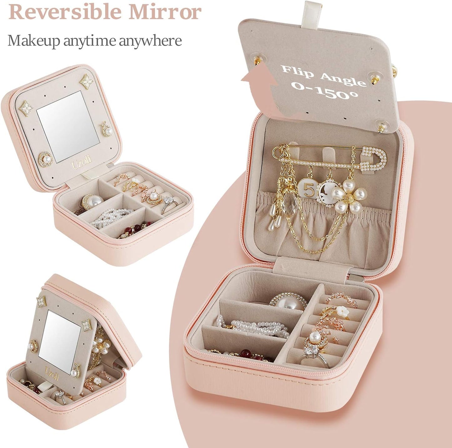 Travel Jewelry Case for Women, Small Travel Jewelry Boxes, Travel Jewelry Organizer for Rings Earrings