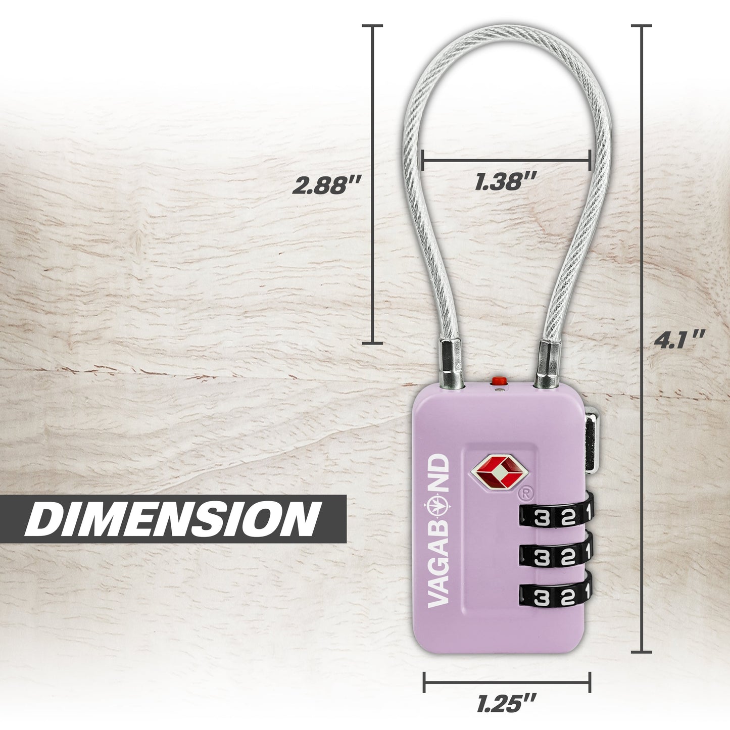 TSA Accepted Luggage Travel Lock 3 Digit Combination Keyless Resettable Suitcase Steel Cable Lock with Zinc Alloy Body Purple 2 Pack