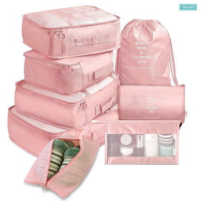 New 8Pcs/Set Pink Travel Storage Bags for Traveling Accessories Travel Organizer Cosmetic Luggage Large Suitcase Travel Set Kit