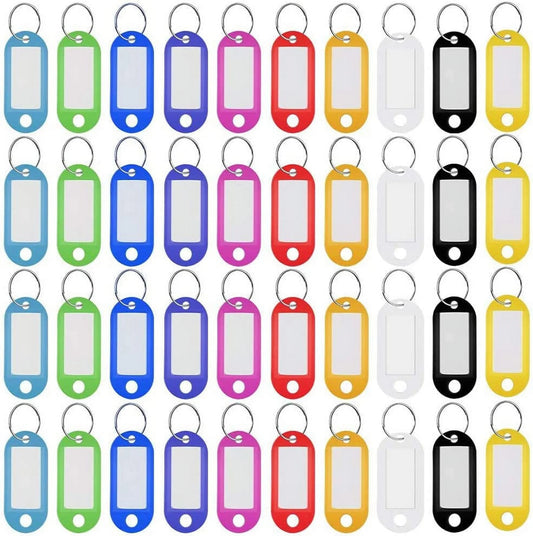 110 Pack Plastic Key Tags Keychain Tags, Assorted Color ID Label Tags Luggage Tags with Split Ring Lable Window, 10 Colors