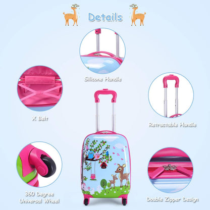 Kids Luggage, 12” Travel Backpack & 16” Hard Shell Toddler Suitcase, Children Rolling Luggage with Wheels, Retractable Handle & 4 Casters, 2Pcs Carry on Luggage Set for Boys Girls(Deer)