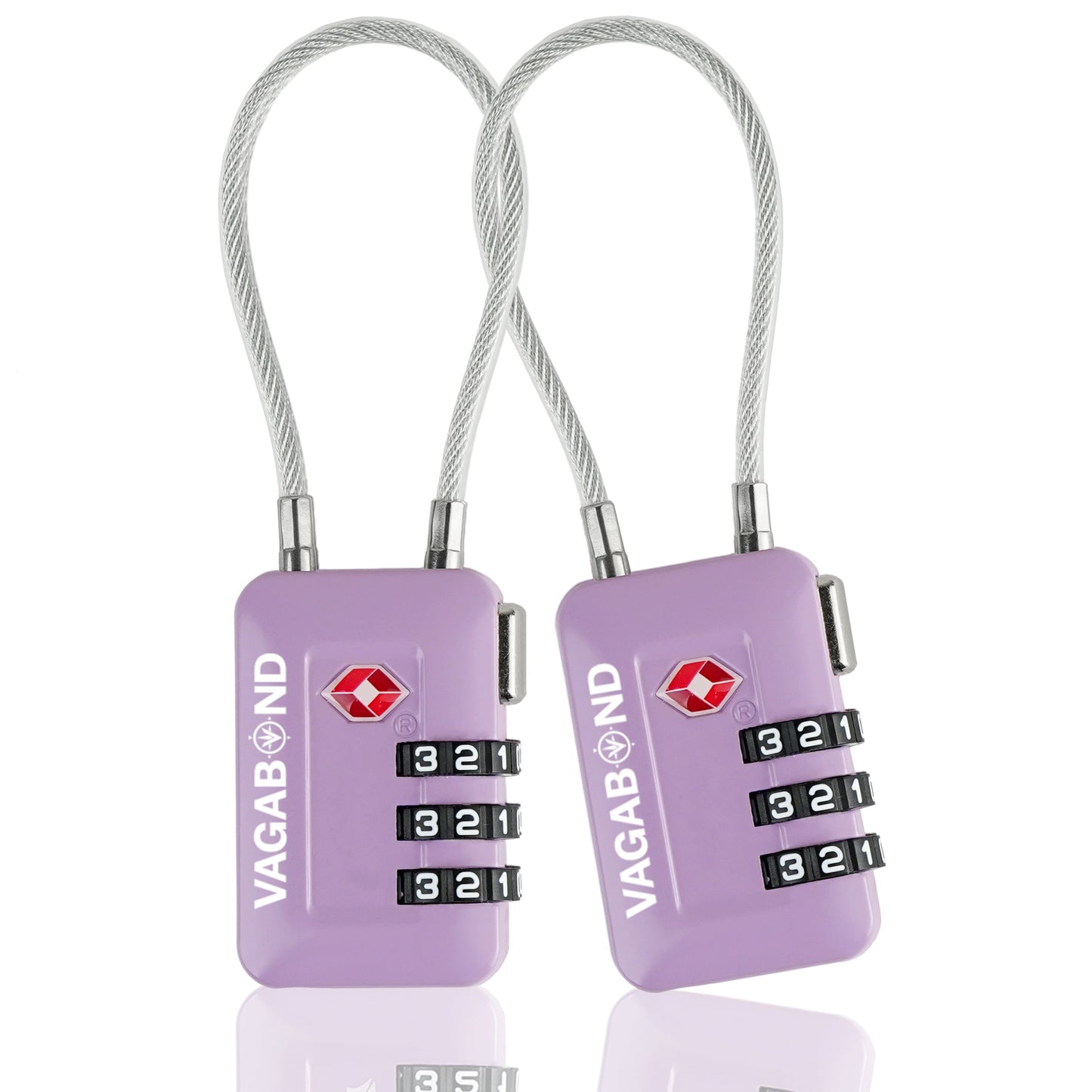 TSA Accepted Luggage Travel Lock 3 Digit Combination Keyless Resettable Suitcase Steel Cable Lock with Zinc Alloy Body Purple 2 Pack