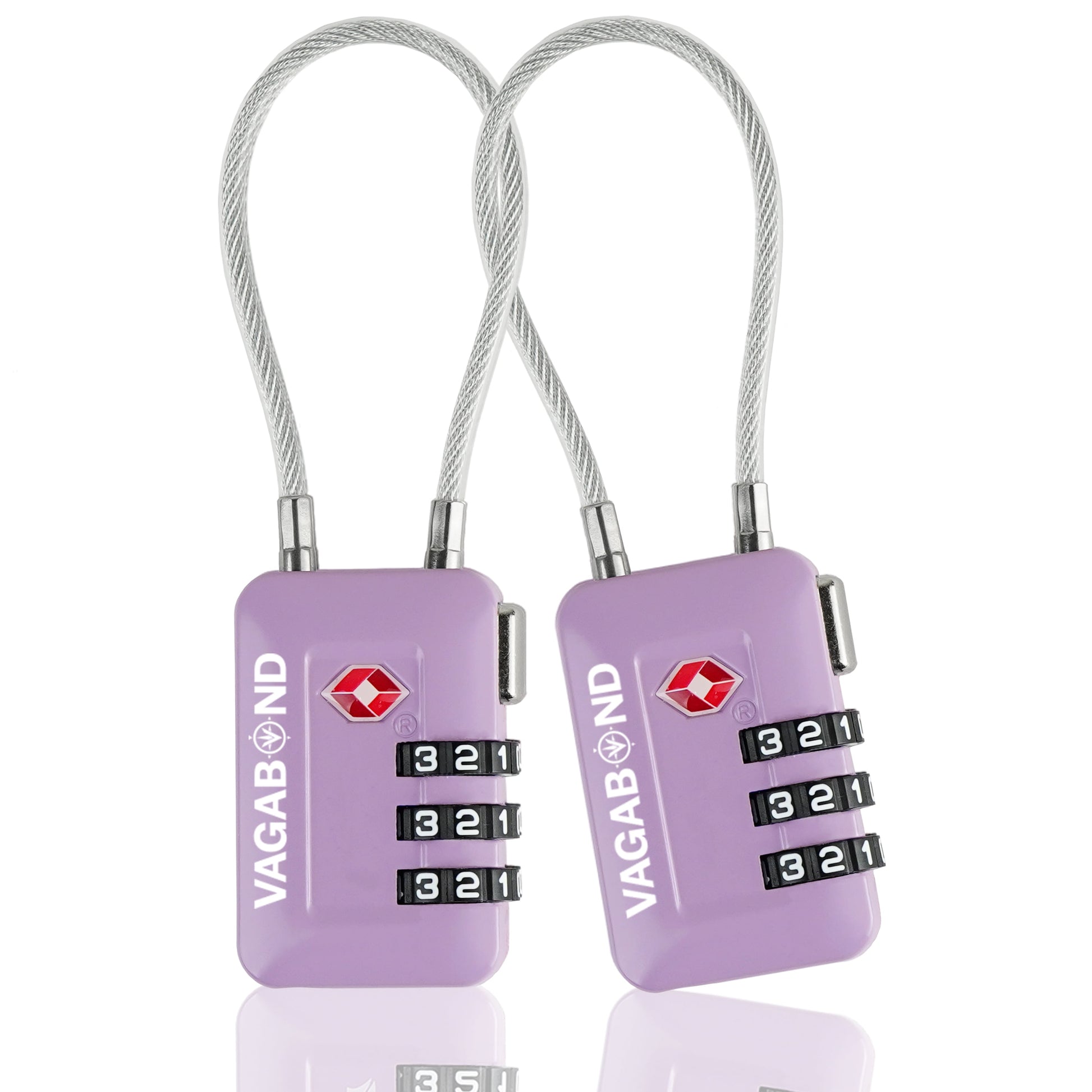 TSA Accepted Luggage Travel Lock 3 Digit Combination Keyless Resettable Suitcase Steel Cable Lock with Zinc Alloy Body Purple 2 Pack