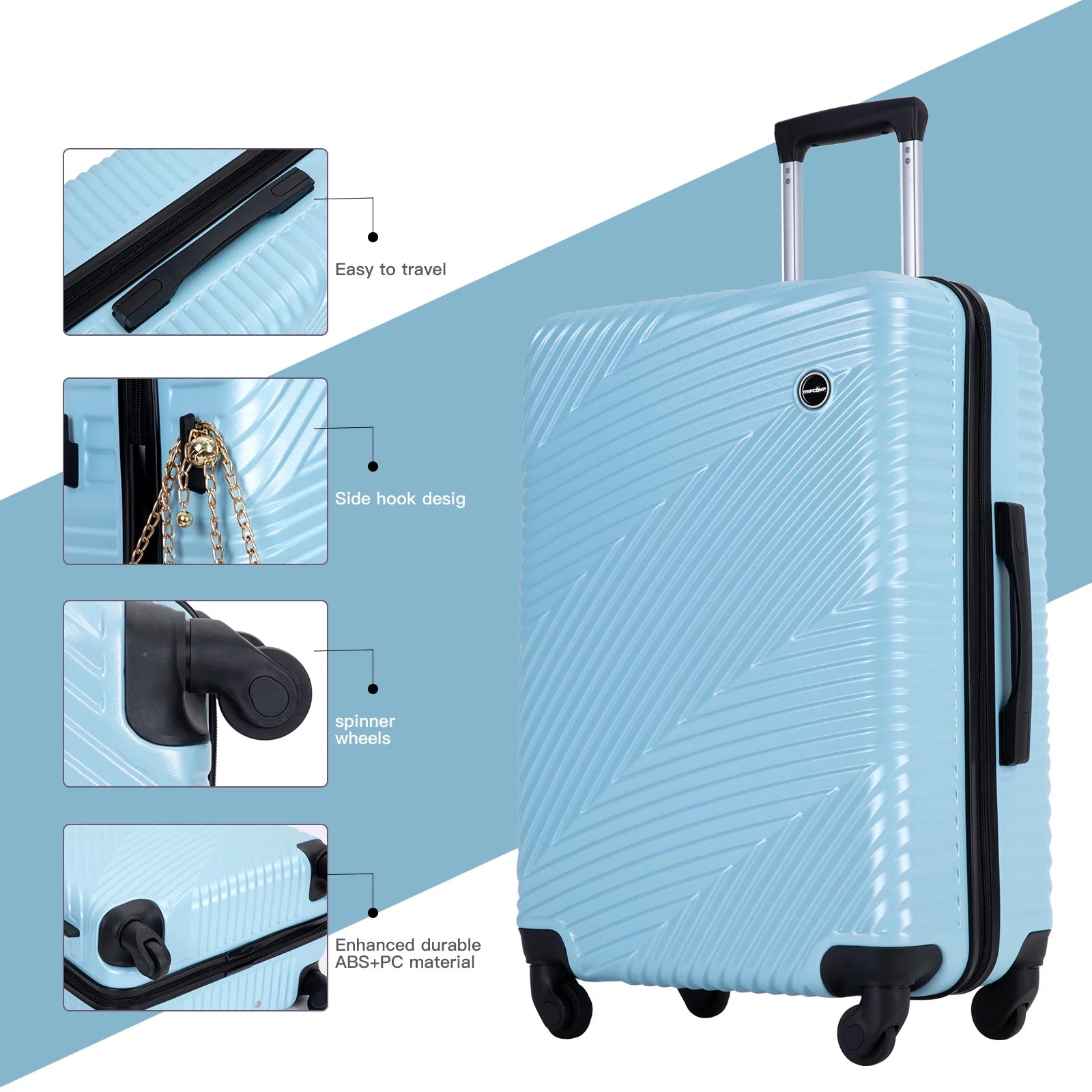 Luggage 3 Piece Set,Suitcase Set with Spinner Wheels Hardside Lightweight Luggage Set 20In24In28In.(Aqua Blue)