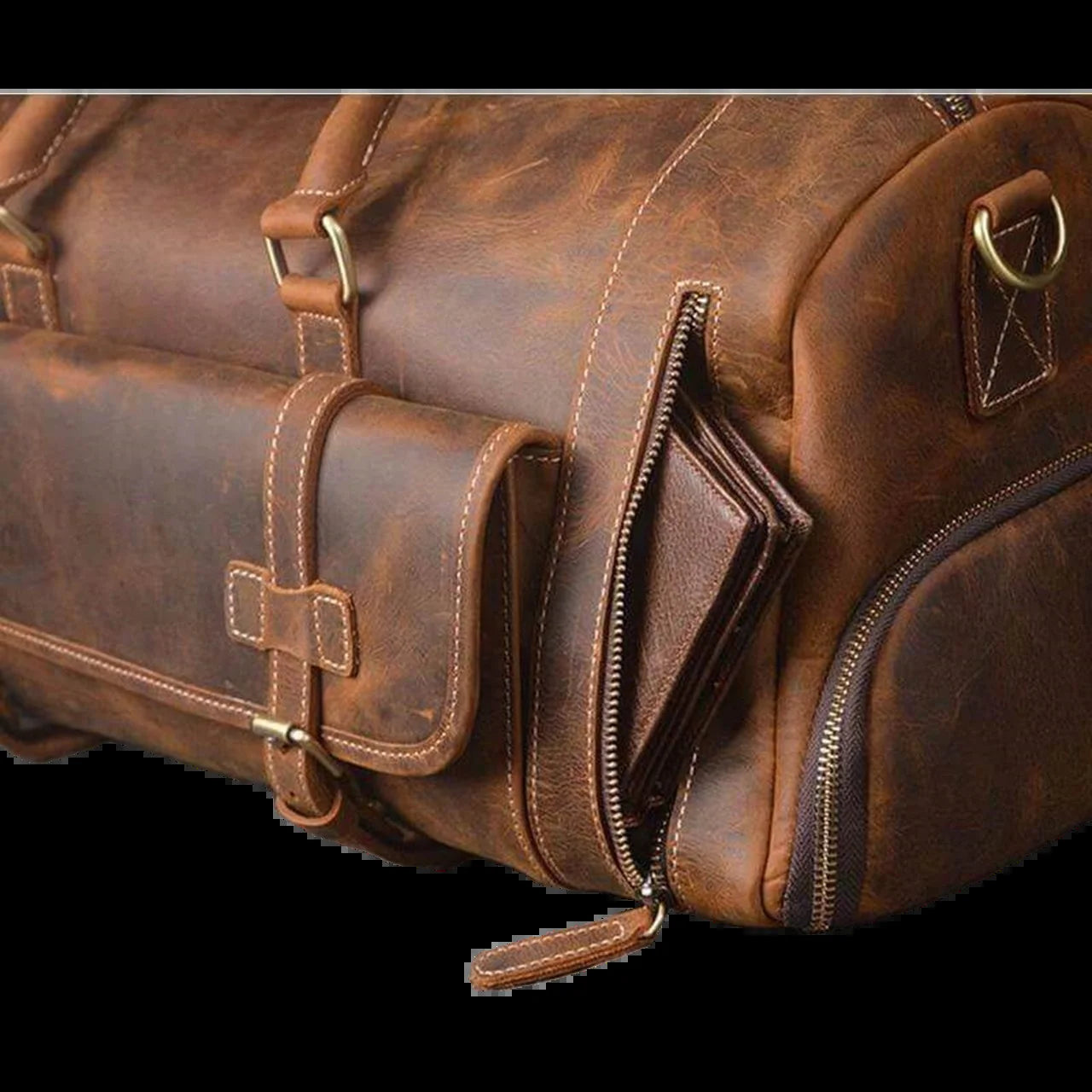 Vintage Crazy Horse Full Grain Leather Travel Duffel Luggage Bag, Overnight Weekend Leather Bags for Men'S & Women'S - 30 Inches