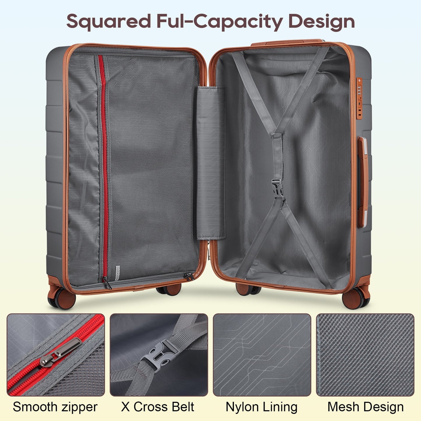 Luggage, ABS Hard Luggage Set with Spinner Wheels, with TSA Lock, Lightweight and Durable (Unisex)