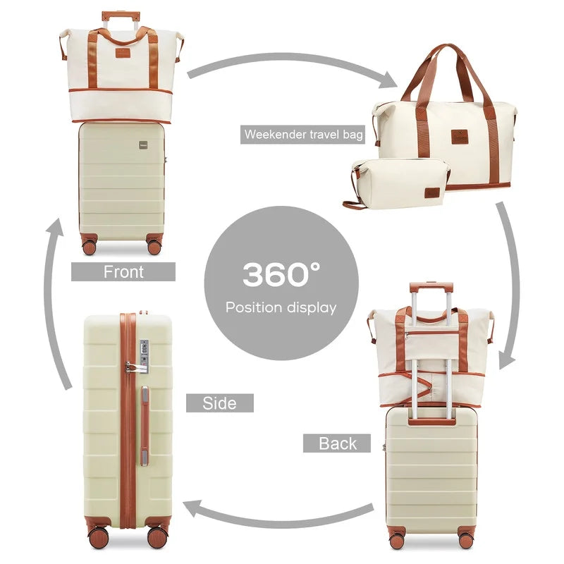 Carry on Luggage 20 in Carry-On Suitcase with Spinner Wheels Hardside 3PCS Set with TSA Lock-Beige