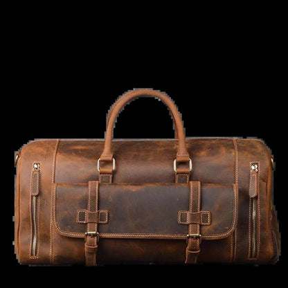 Vintage Crazy Horse Full Grain Leather Travel Duffel Luggage Bag, Overnight Weekend Leather Bags for Men'S & Women'S - 30 Inches