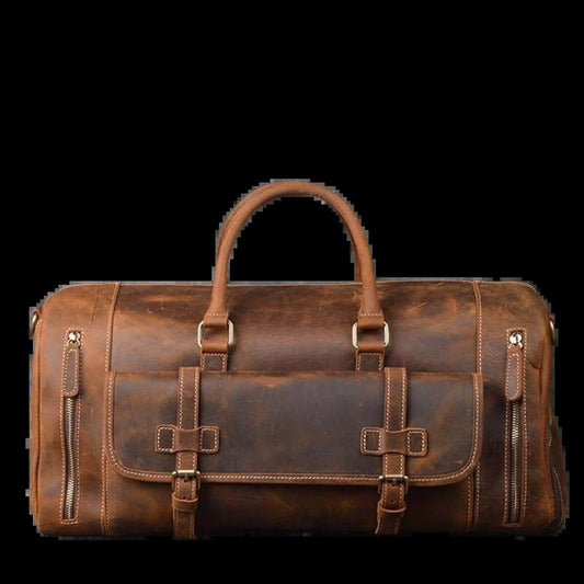 Vintage Crazy Horse Full Grain Leather Travel Duffel Luggage Bag, Overnight Weekend Leather Bags for Men'S & Women'S - 30 Inches