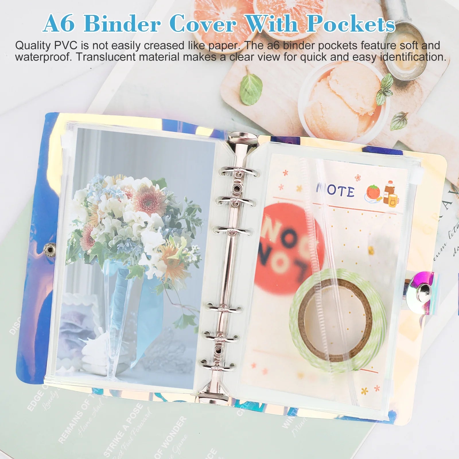 A6 Notebook Binder,  Budget Binder with Cash Envelopes for Budgeting, Refillable 6 Ring Money Saving Binder - Laser