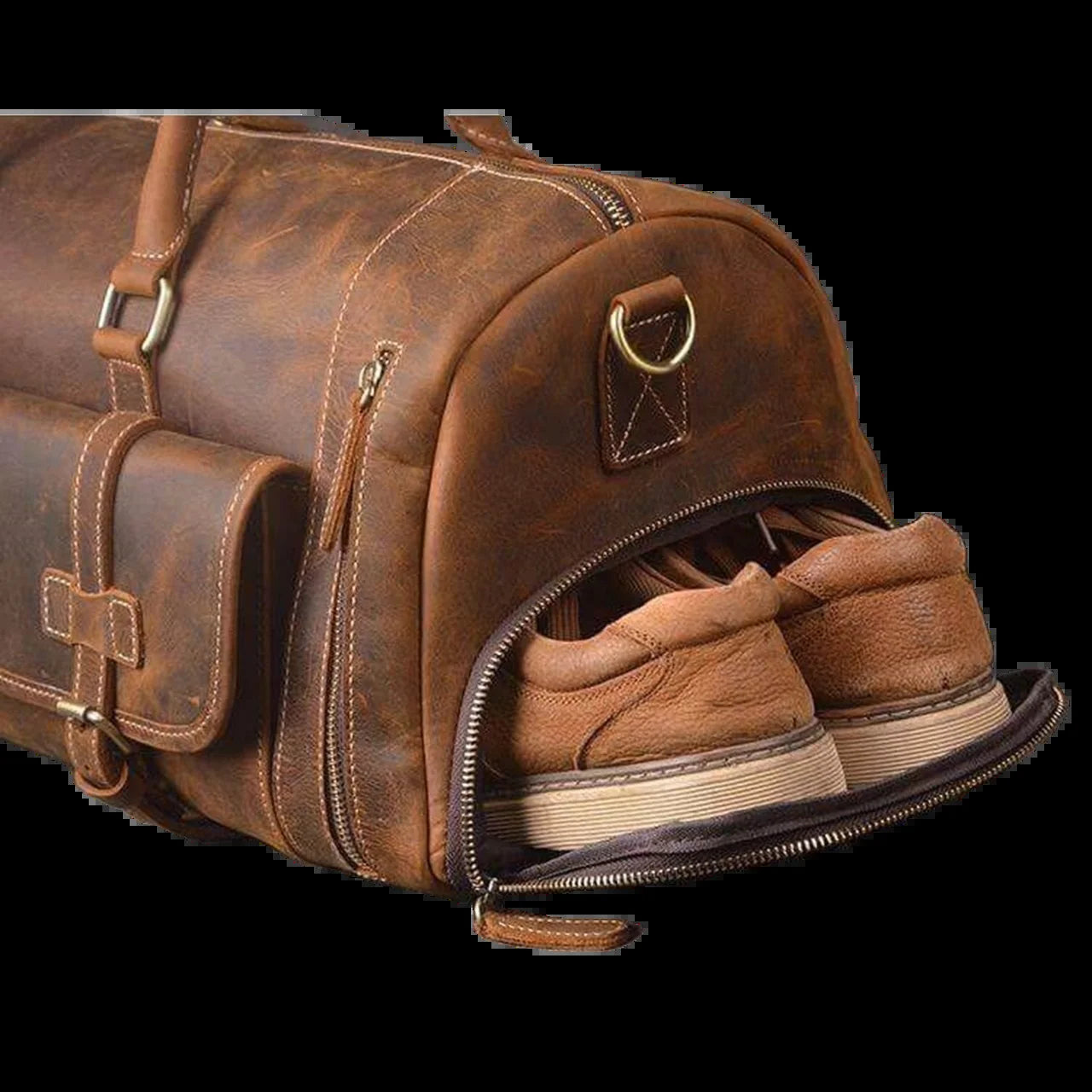 Vintage Crazy Horse Full Grain Leather Travel Duffel Luggage Bag, Overnight Weekend Leather Bags for Men'S & Women'S - 30 Inches