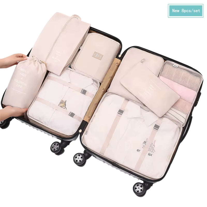 New 8Pcs/Set Pink Travel Storage Bags for Traveling Accessories Travel Organizer Cosmetic Luggage Large Suitcase Travel Set Kit