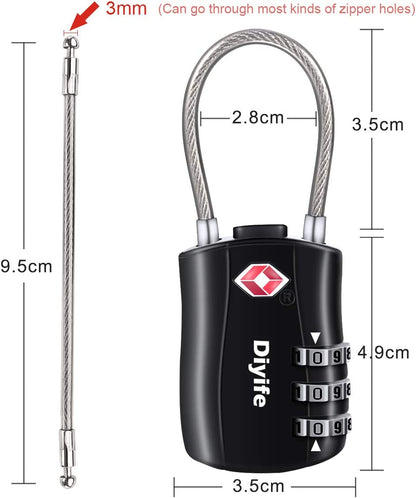 TSA Luggage Locks, [ Zinc Alloy Version][2 Pcs]  TSA Approved Luggage Lock 3-Digit Re-Settable Combination Lock, Code Lock for Travel Suitcase Luggage Bag Lockers (Black)