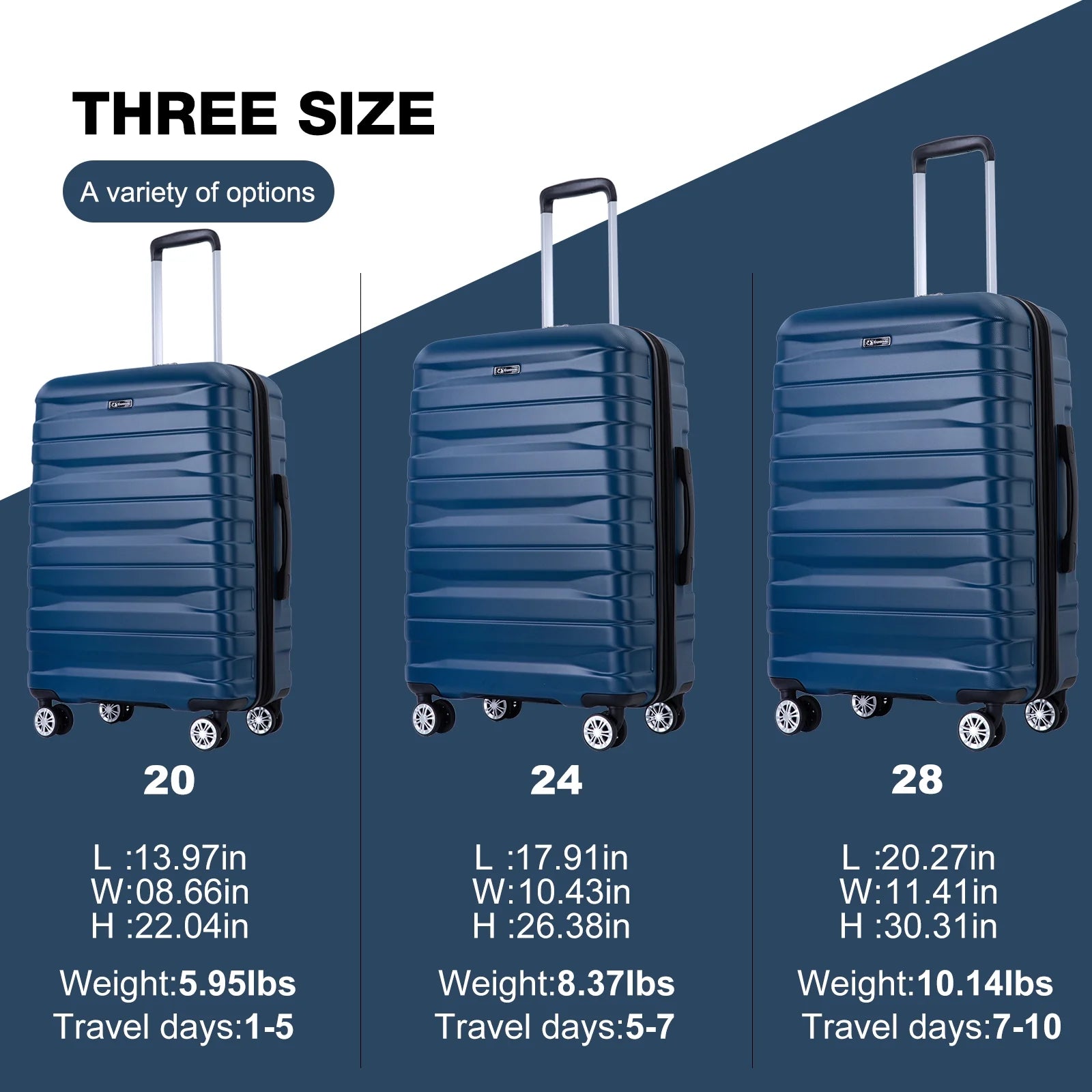 Hardside Luggage Set,Carry-On,Lightweight Suitcase Set of 3Piece with Spinner Wheels,Tsa Lock,21Inch/25Inch/29Inch(Blue)