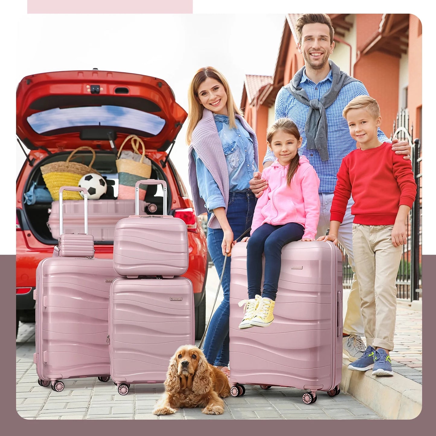 5 Piece Luggage Set PP Hardside Spinner Luggage - (Expandable Carry-On Suitcase20")(24" 28")-Rose Gold