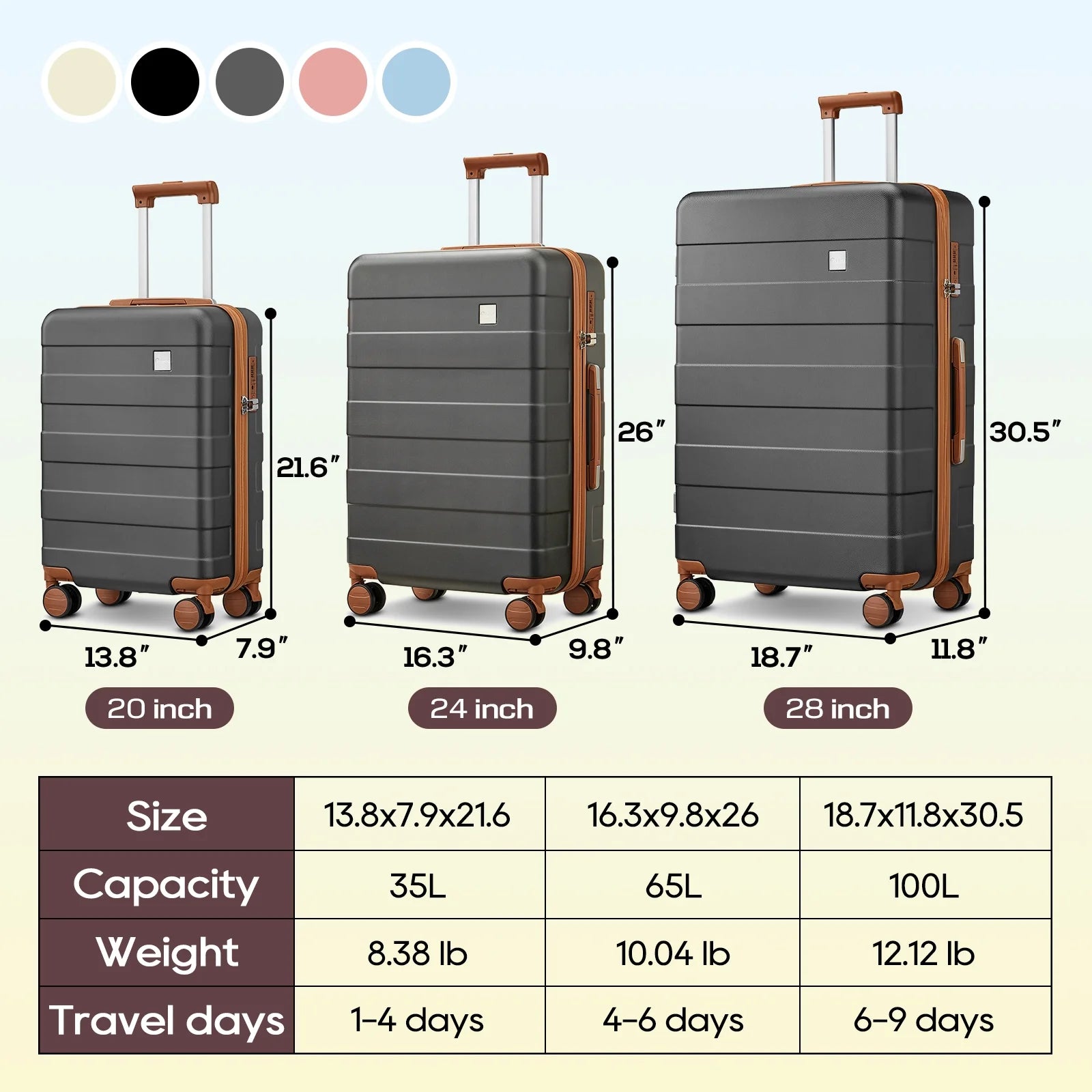 Luggage, ABS Hard Luggage Set with Spinner Wheels, with TSA Lock, Lightweight and Durable (Unisex)