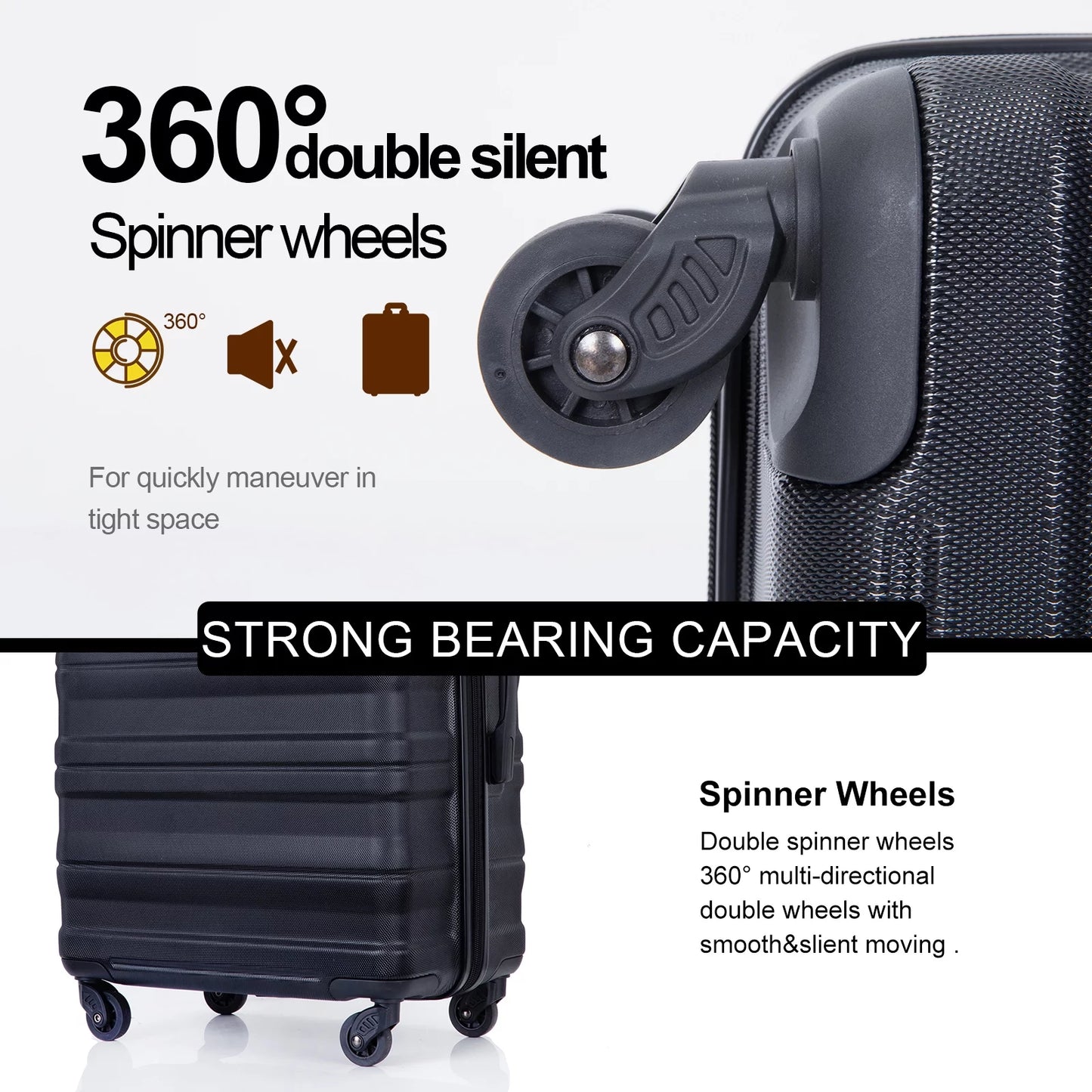 Hardside Luggage Set 3-Piece Set (21/25/29) Lightweight Suitcase 4-Wheeled Suitcase Set (Black)