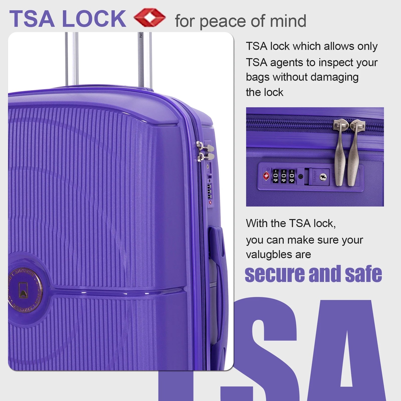 Luggage Sets 3 Piece, Hard Shell Suitcase Set with Spinner Wheels TSA Lock Carry on and Checked Luggage, Purple