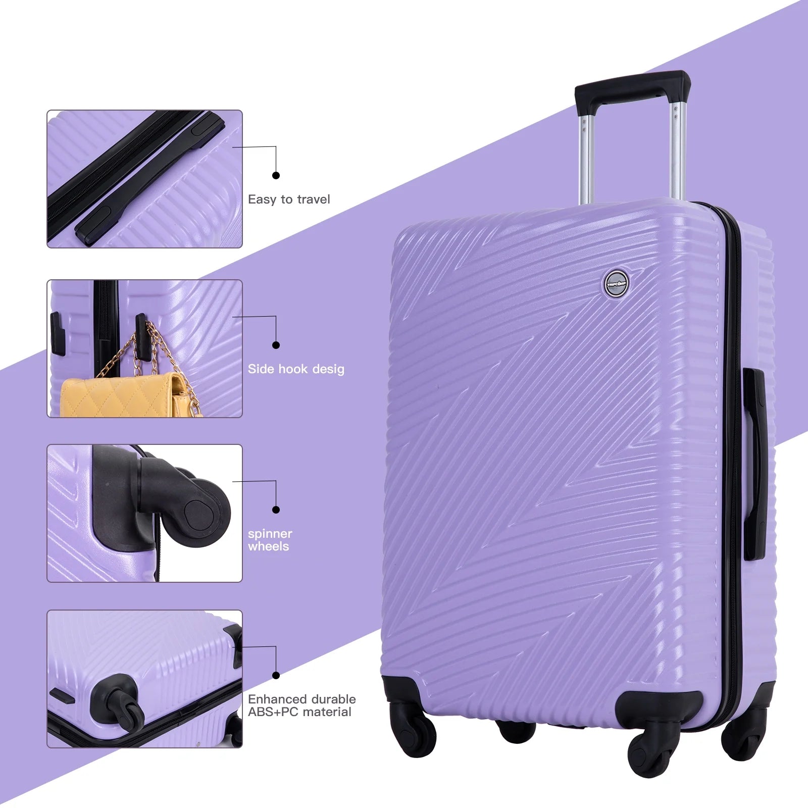 Luggage 3 Piece Set,Suitcase Set with Spinner Wheels Hardside Lightweight Luggage Set 20In24In28In.(Light Purple)