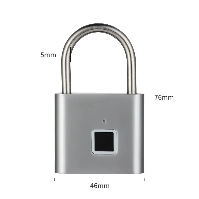 Smart Keyless USB Rechargeable Fingerprint Padlock Waterproof Door Lock 0.1 Second Unlock Portable Anti-Theft Padlock Zinc