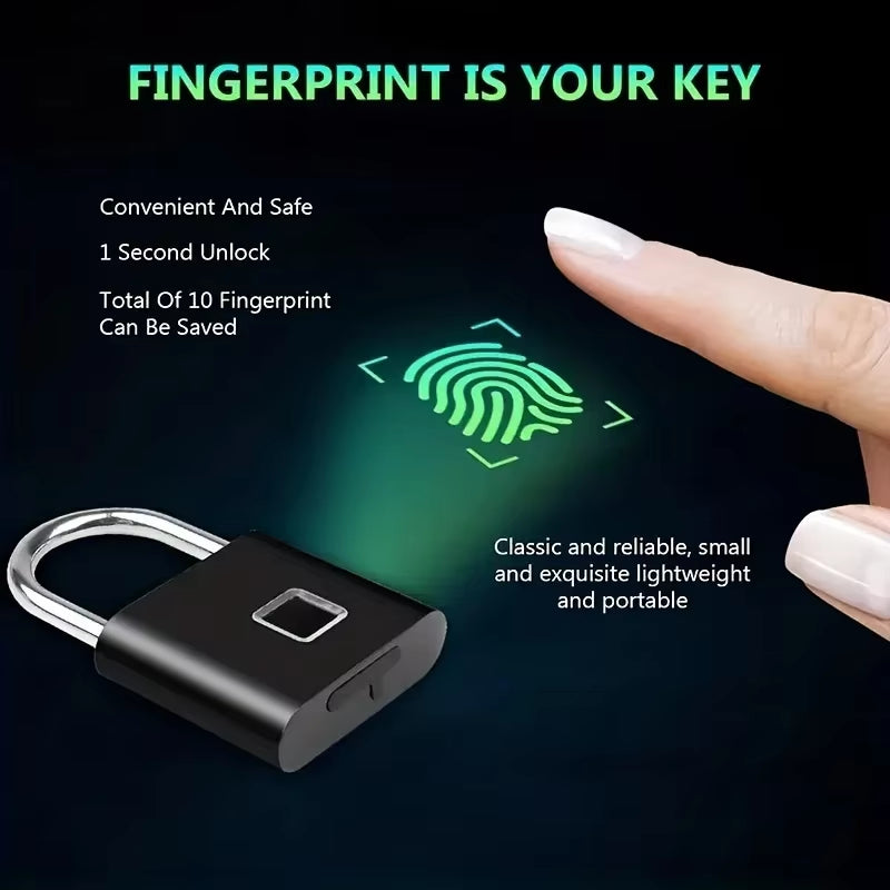 Smart Keyless USB Rechargeable Fingerprint Padlock Waterproof Door Lock 0.1 Second Unlock Portable Anti-Theft Padlock Zinc