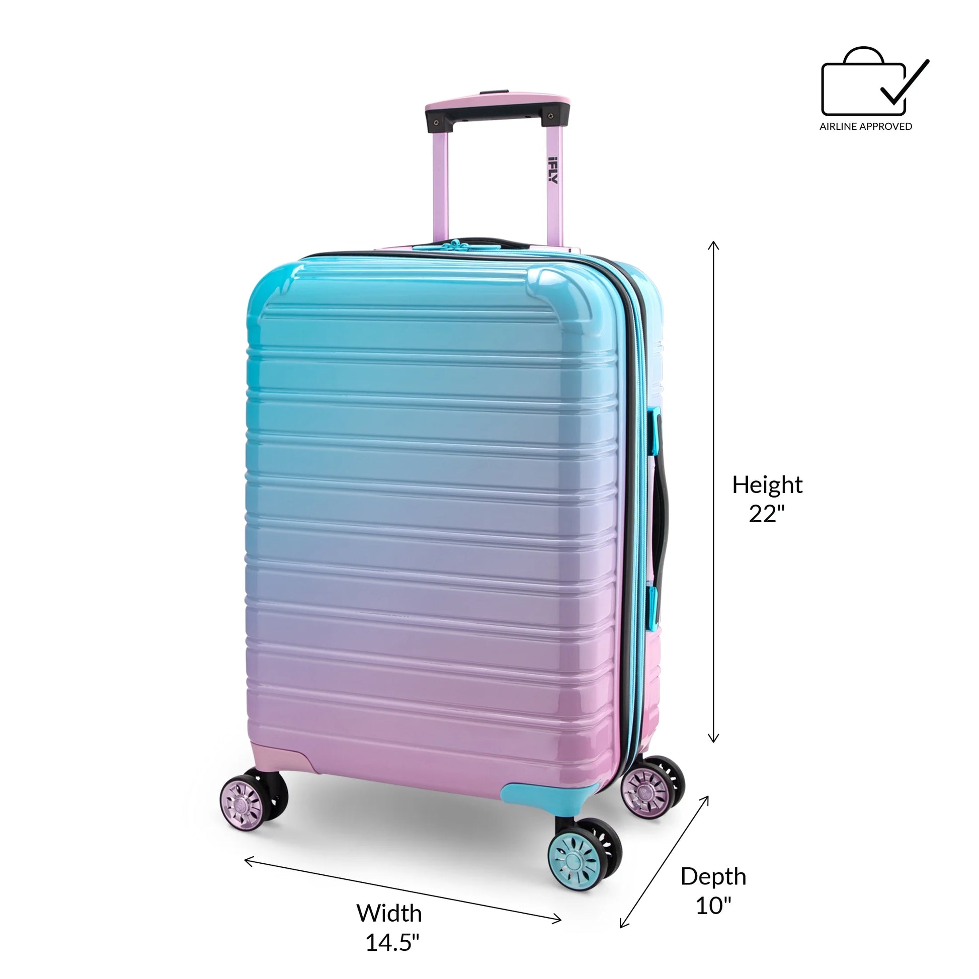 Hardside Fibertech 3 Piece Luggage Set, 20" Carry-On, 24" and 28" Checked Luggage, Cotton Candy