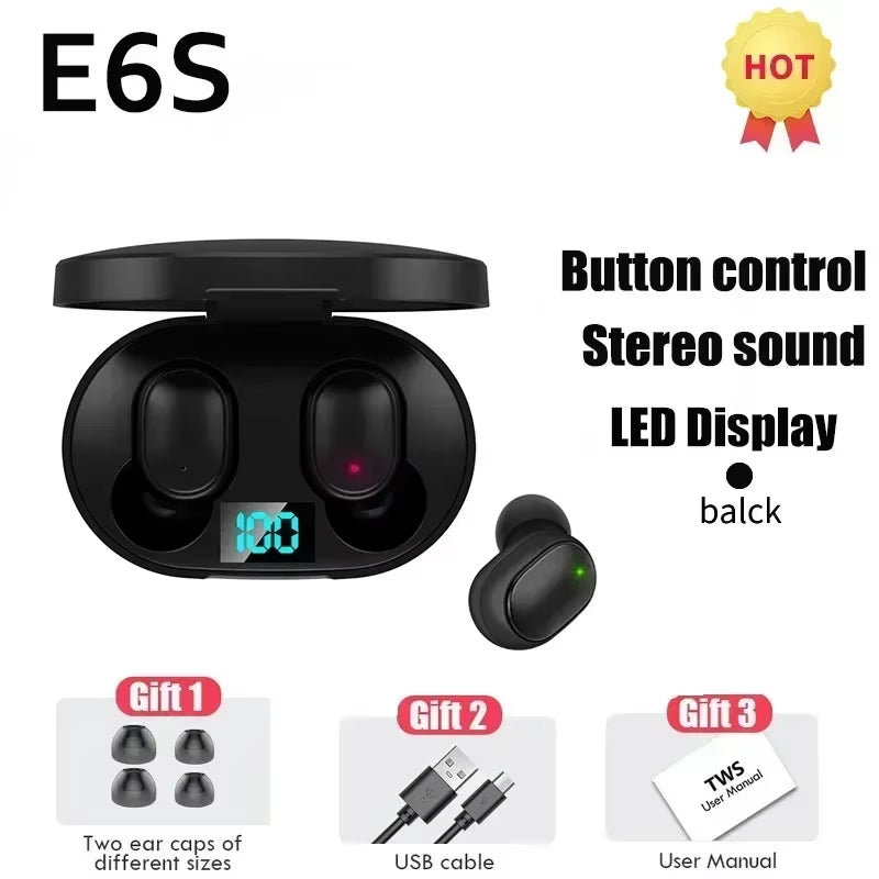 E6S Wireless Bluetooth Earphones TWS Bluetooth Headset Wireless Earbuds Noise Cancelling Earphones with Microphone Headphones