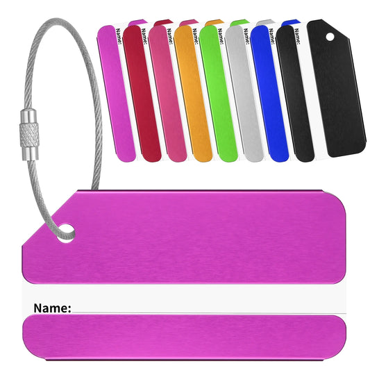 8 Pcs Luggage Tags with Steel Loop and Name ID Card, 3.14*1.57 Inches Aluminium Luggage Tags for Suitcases, Travel Baggage Bag Tags Suitable for Luggage Suitcase Baggage (8 Colors)