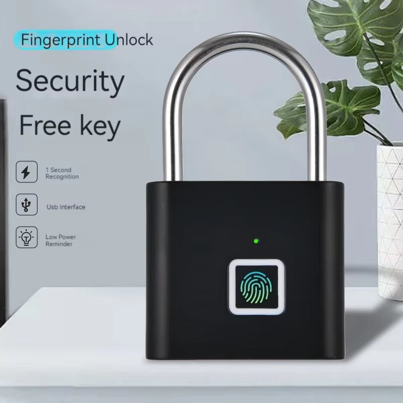 Smart Keyless USB Rechargeable Fingerprint Padlock Waterproof Door Lock 0.1 Second Unlock Portable Anti-Theft Padlock Zinc