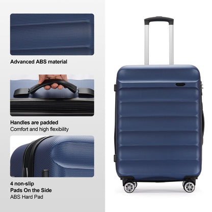 3 Piece Expandable Luggage Sets,Hard Shell Luggage Large Siutcase with Spinner Wheels ,Navy Blue