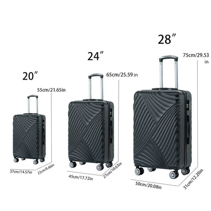 3Pcs Traveling Luggage Set, Portable Large Capacity Luggage Bags for Travel, Rolling Storage Suitcase with 28" Dust Cover, Black, 20"+24"+28"