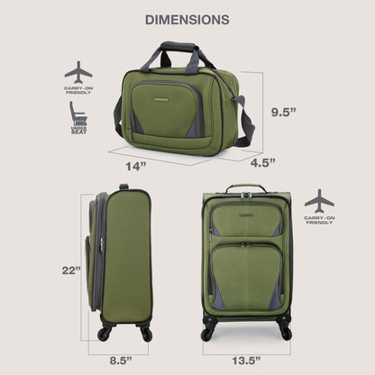 Forza 2-Piece Expandable Softside Carry-On Luggage Set – Spinner Wheels, Tsa-Approved, Tote Bag, Lightweight Travel Suitcase, Green