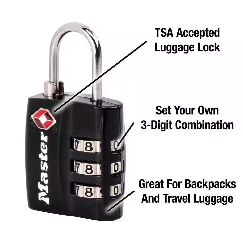 TSA Approved Combination Luggage Lock, Resettable, Black